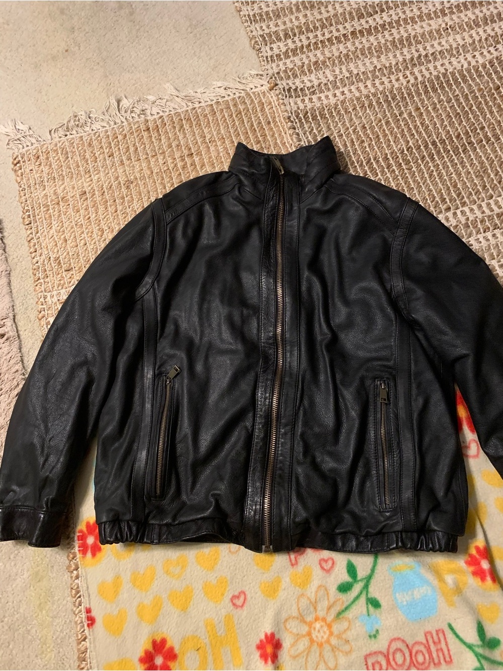 Men's Black Leather Zip Jacket
